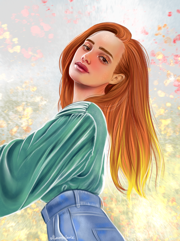 Redhead girl in blossom field